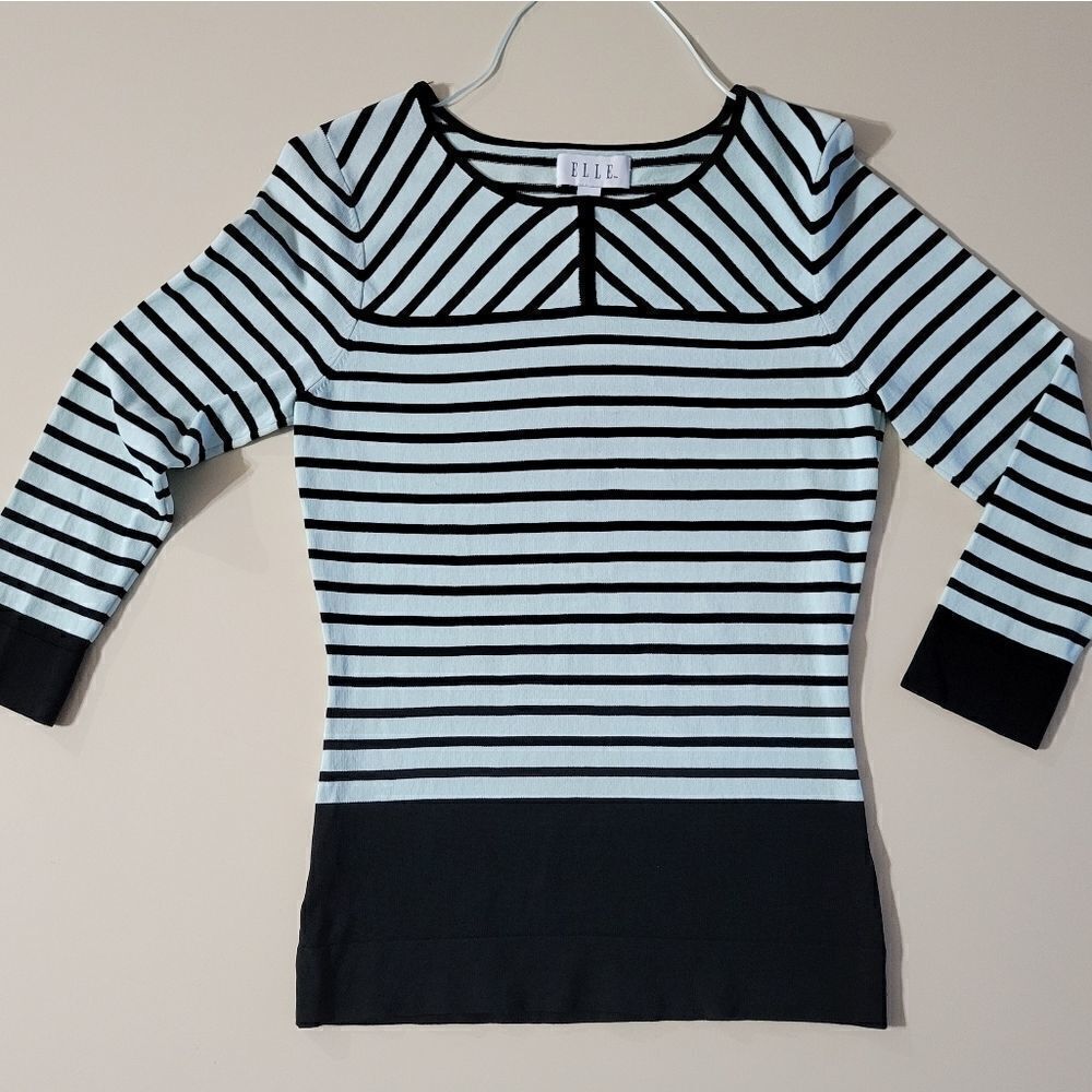 Elle Light Aqua & Black Stripe Sweater